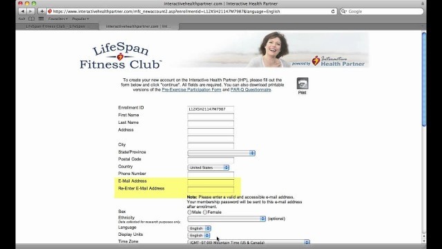 'LifeSpan Fitness Enrollment Process'